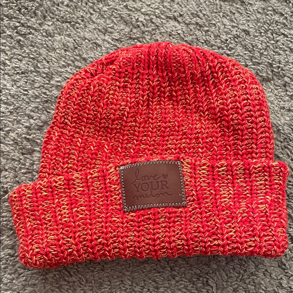 Love Your Melon Red and Gold Knit Beanie